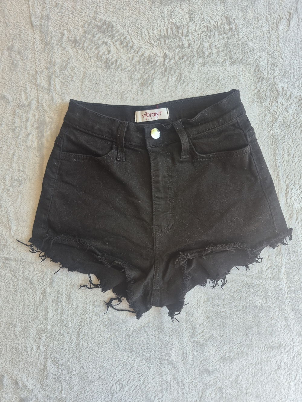 Vibram Black High-Waist Frayed Denim Shorts